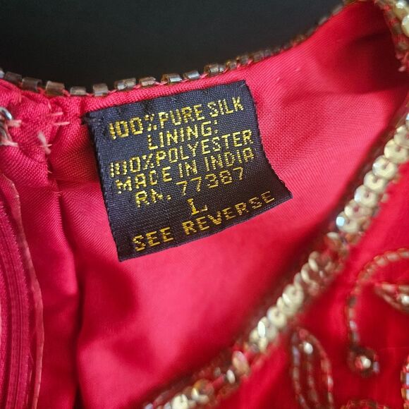 Vintage Mark & John by Sam Red 100% Pure Silk Beaded Sequined  Dress Size L - Picture 7 of 9